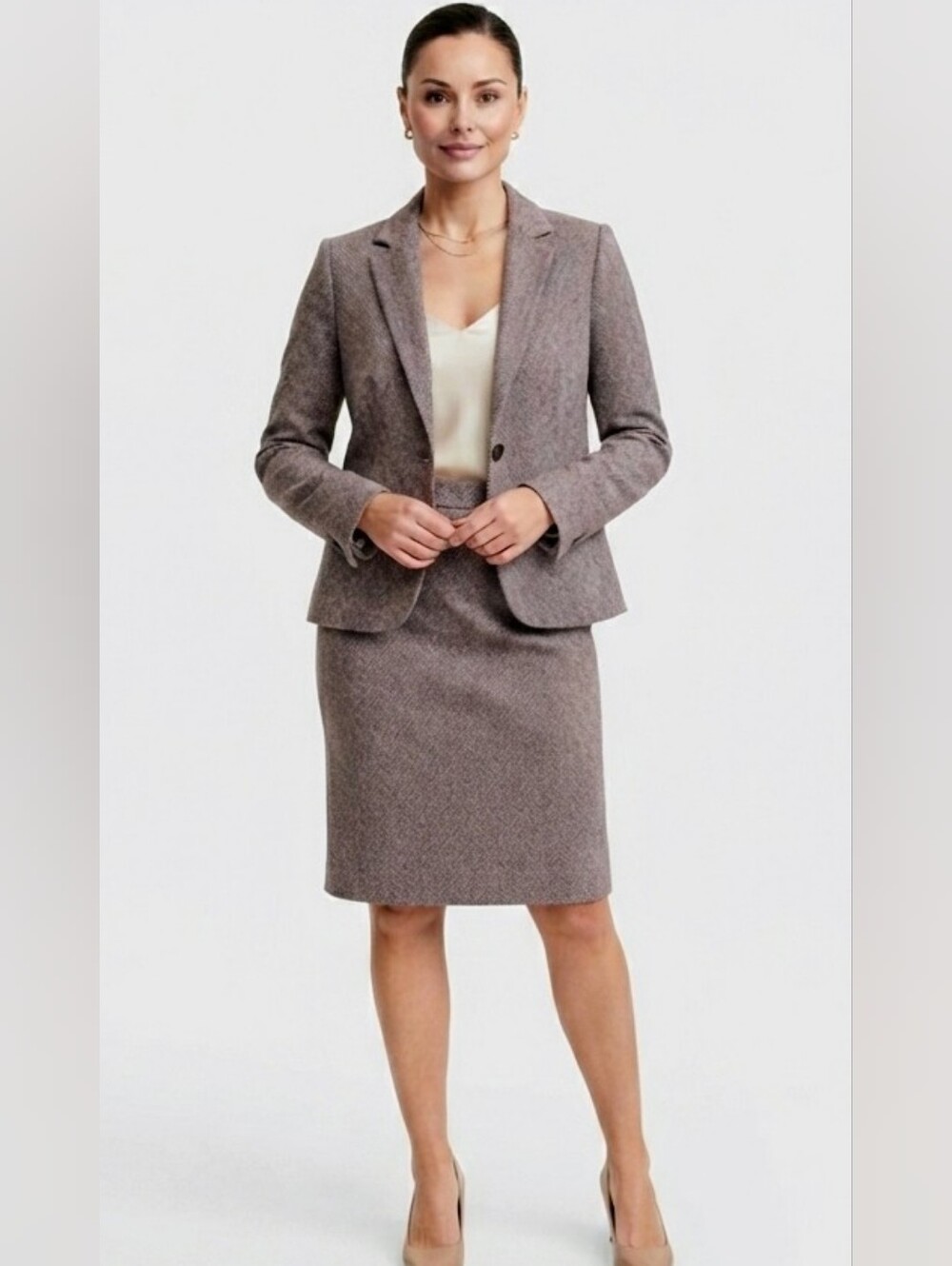 2 Pieces,H&M Women's Blazer And Skirt -Gray and Pink Herringbone Us 8 Us 6